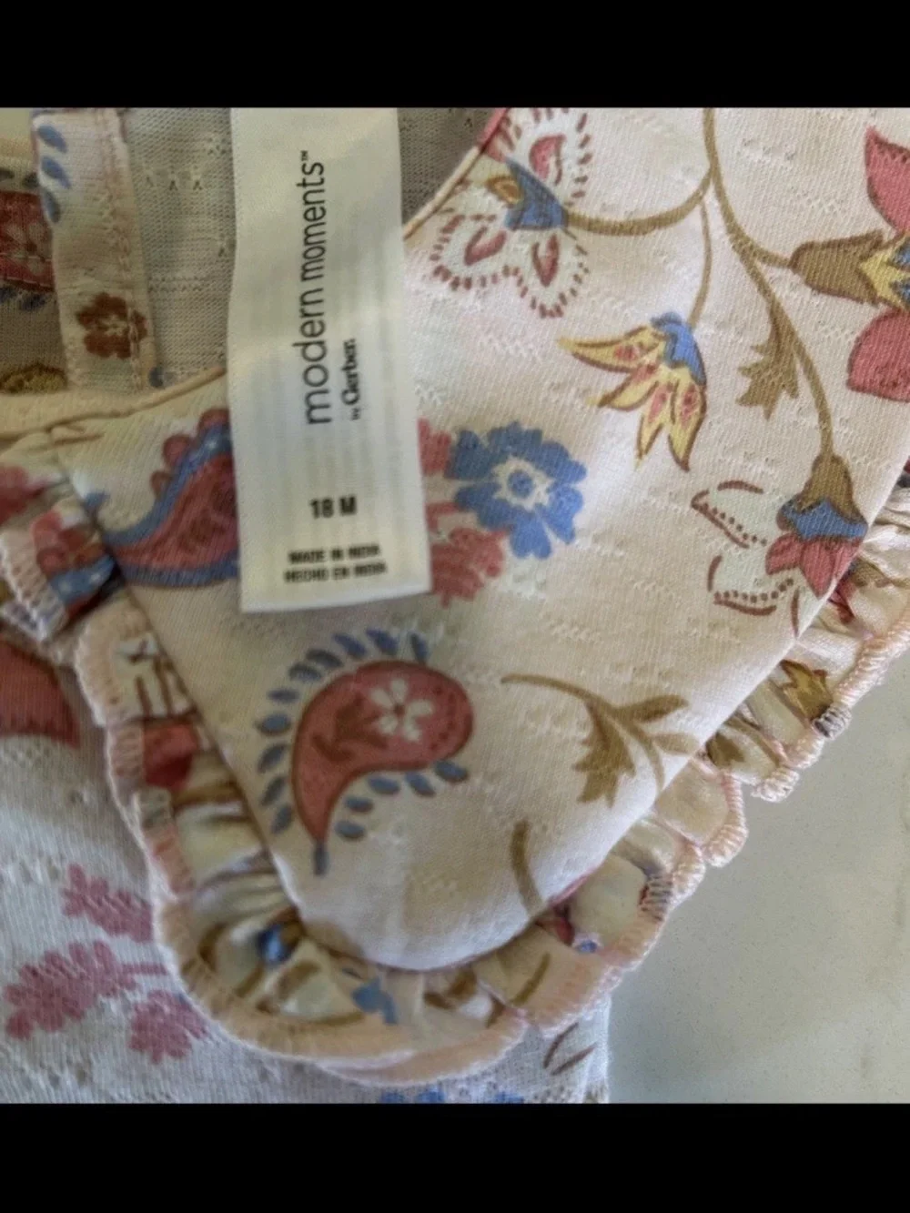 Retro size 16-18 mo Pink Floral Baby Romper with Peter Pan Collar vintage